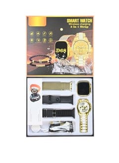 D68 Smart Watch Combo – Double Watches ⌚ + 3 Belts + 1 Chain Watch + 1 Bracelet