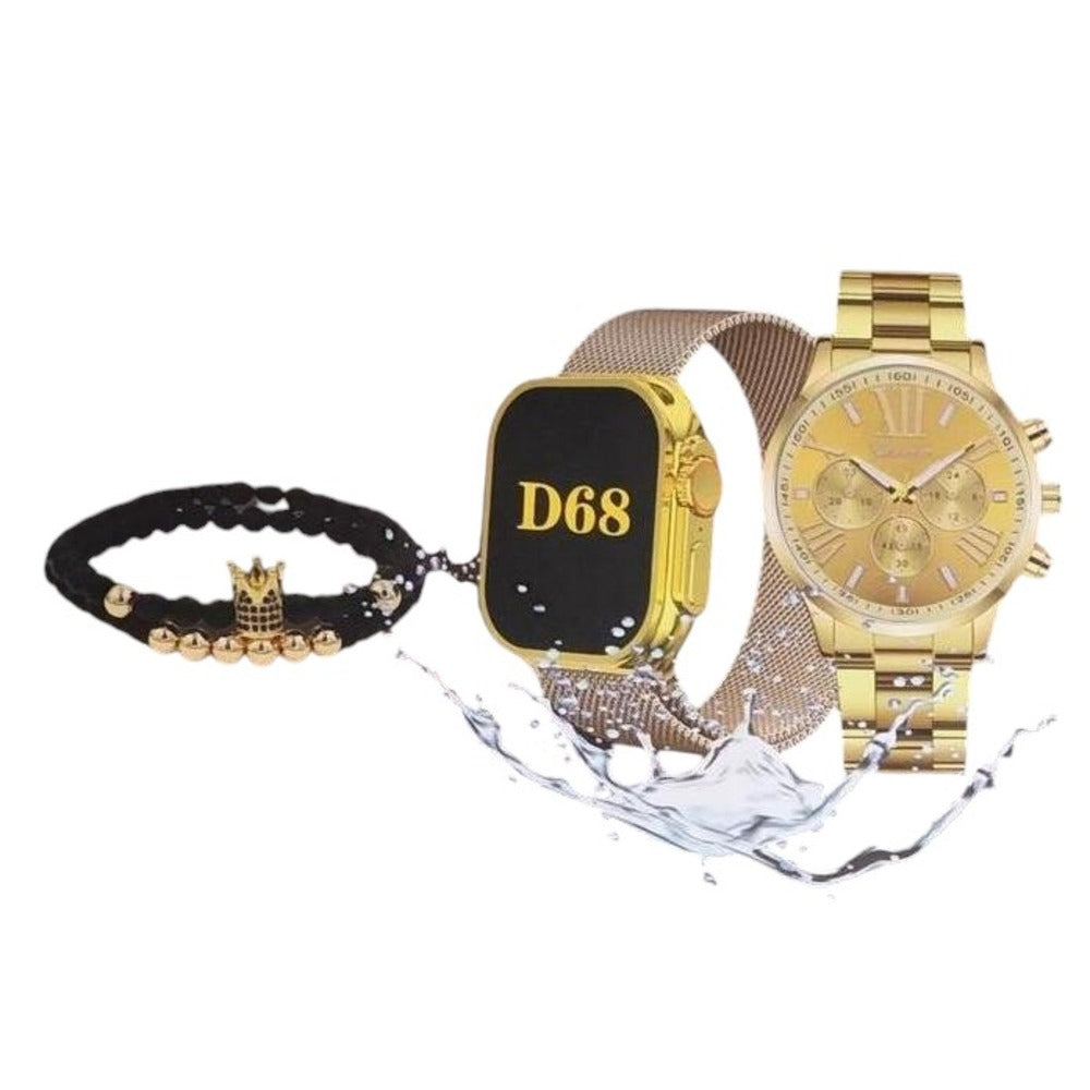 D68 Smart Watch Combo – Double Watches ⌚ + 3 Belts + 1 Chain Watch + 1 Bracelet