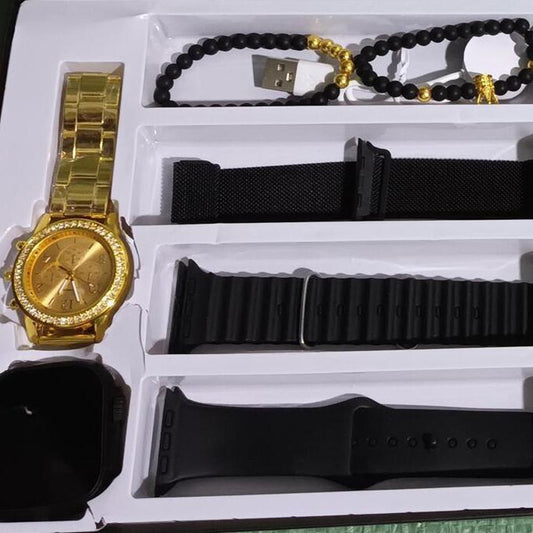 D68 Smart Watch Combo – Double Watches ⌚ + 3 Belts + 1 Chain Watch + 1 Bracelet