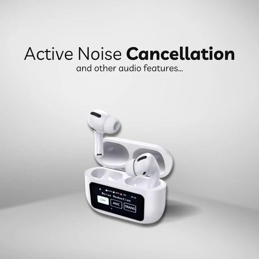 ANC A9 Wireless Earbuds – White | Active Noise Cancellation 🔇 | Bluetooth 5.1 | Deep Bass