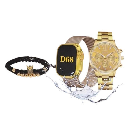 D68 Smart Watch Combo – Double Watches ⌚ + 3 Belts + 1 Chain Watch + 1 Bracelet