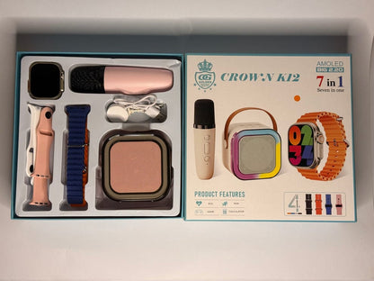👉 CROWN K12 Ultra Smartwatch Bundle | 4 Straps + Bluetooth Speaker + Wireless Mic