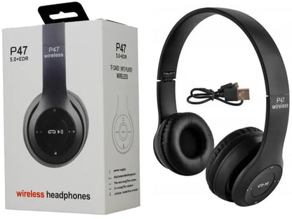 P47 Wireless Bluetooth Headphones 🎧 | Foldable Headset with Mic, FM Radio & TF Card Support 📻📱